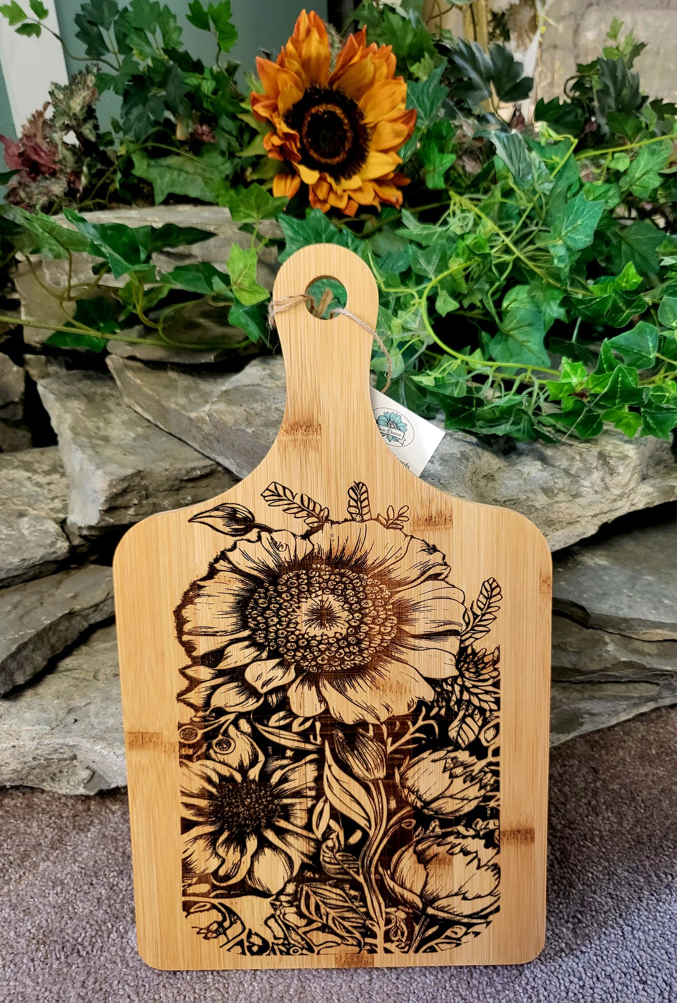 Detailed Large Sunflower Engraved Cutting Board